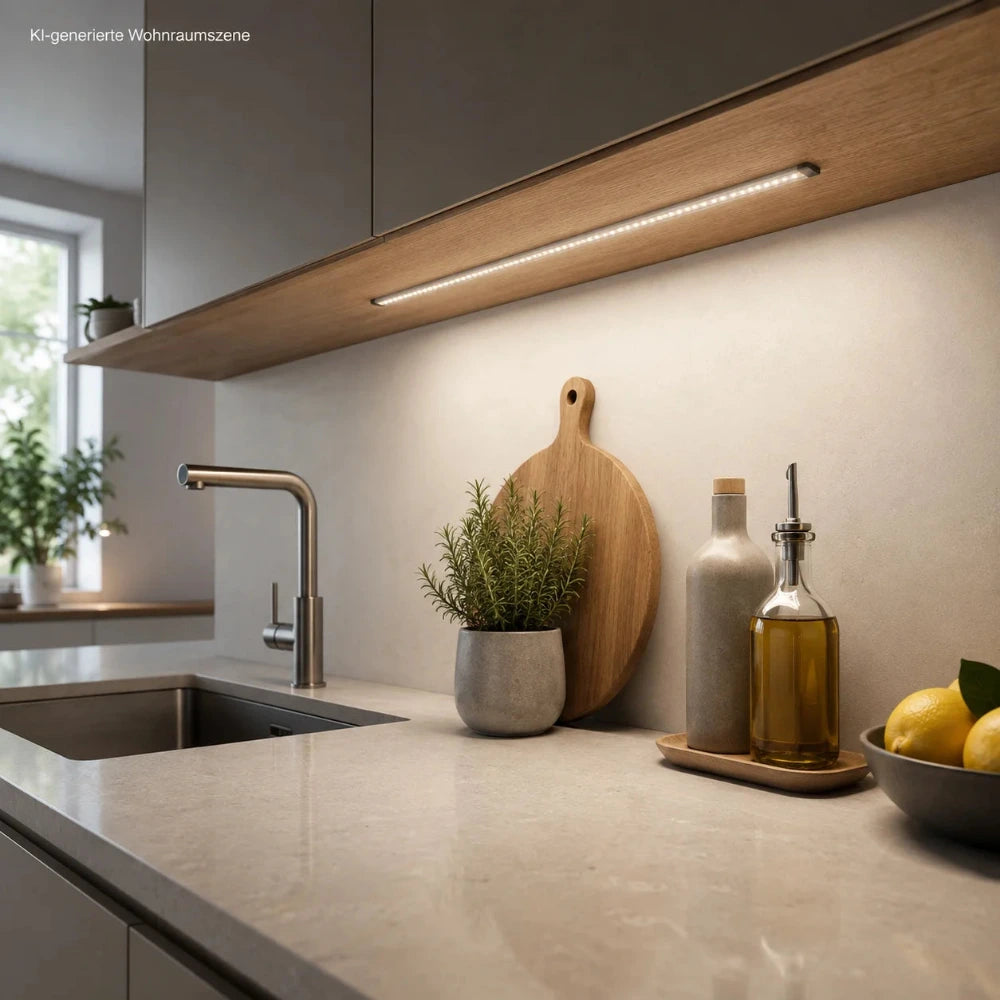 50 cm LED Unterbauleuchte unter einem Küchenschrank zur Beleuchtung einer modernen Arbeitsfläche