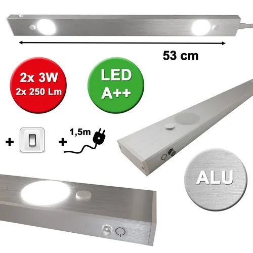 LED Unterschrankleuchte mit Schalter 53 cm Alu gebürstet