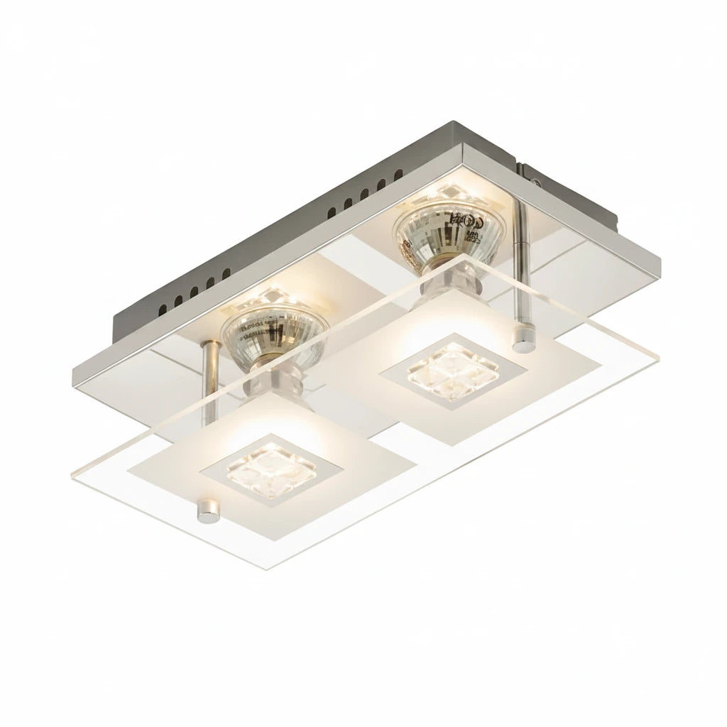LED Wand- & Deckenleuchte TELL mit Glas Chrom glänzend 2flg rechteckig – Deckenleuchte dimmbar, GU10