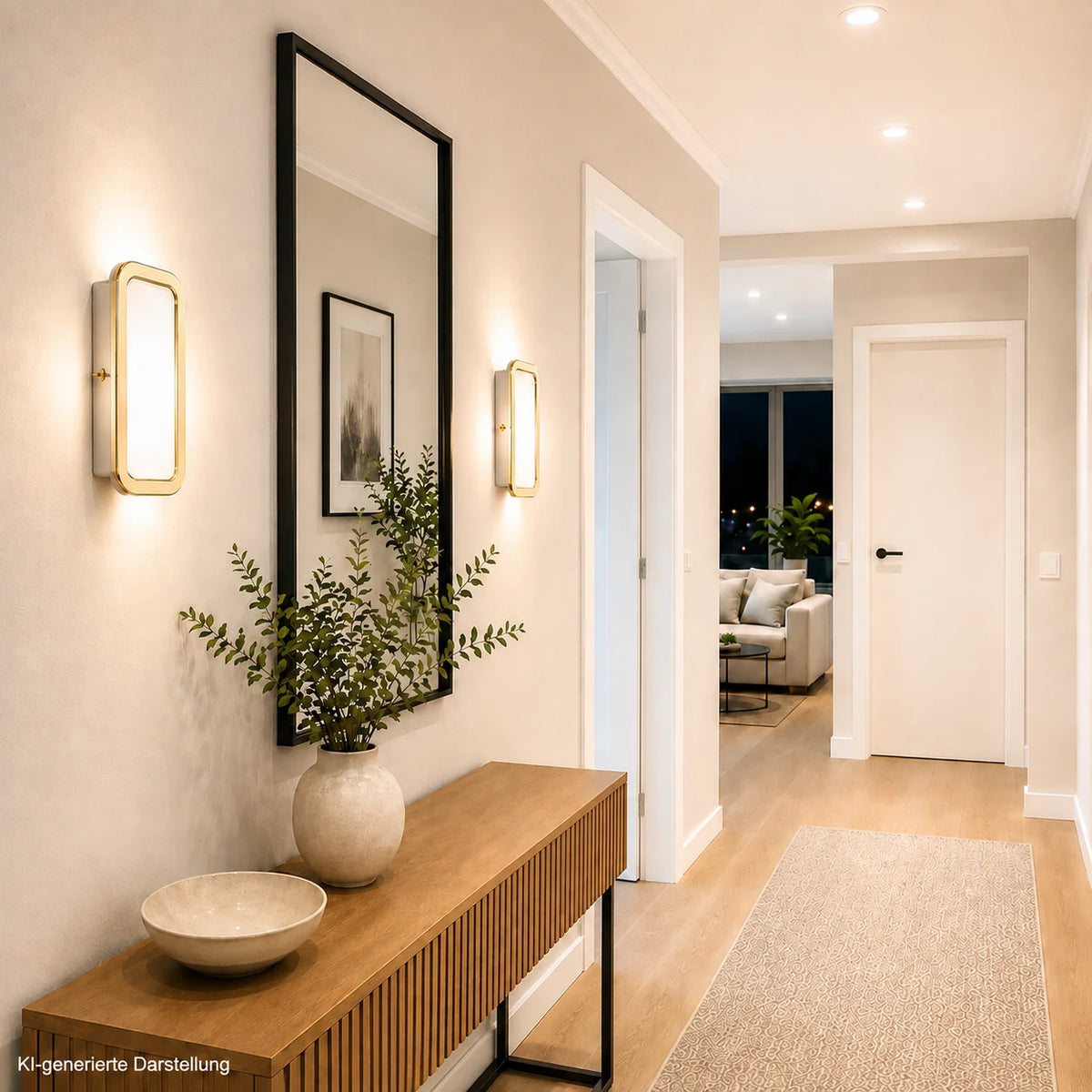 Honsel Hendrik LED Wandlampe in Messing Gold als warmweiße Wandbeleuchtung im Flur, mit integriertem Schalter, Artikelnummer SW1946 – KI-generierte Darstellung