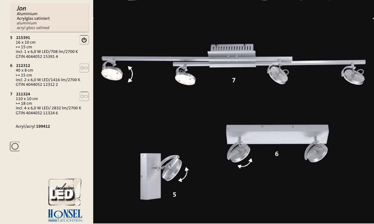 serie jon led wandstrahler deckenstrahler fischer honsel leuchten