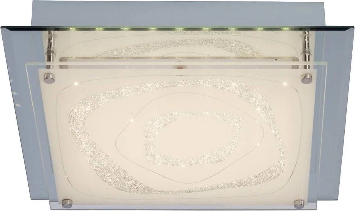 Fantasie LED Deckenleuchte eckig flach Glitzer silber Glas – Wandleuchte LED