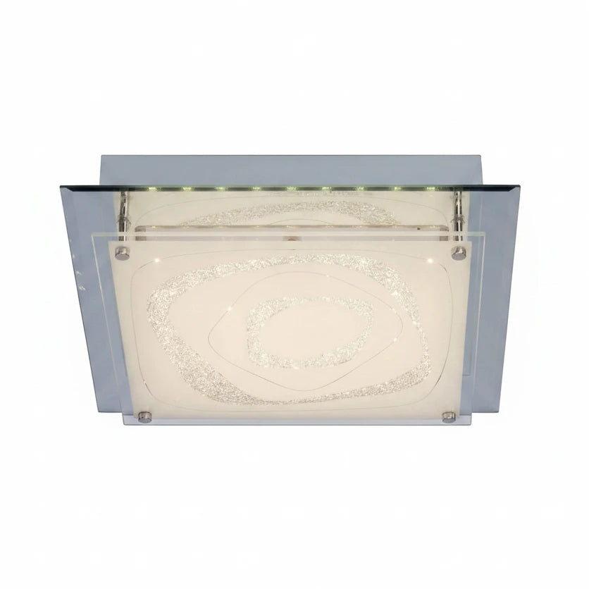 Fantasie LED Deckenleuchte eckig flach Glitzer silber Glas – Wandleuchte LED