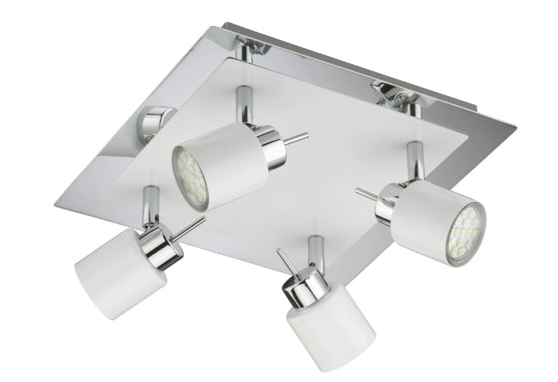 led deckenlampe eckig weiss modern 4flg mit 4 strahlern warmweiss leuchtmittel austauschbar briloner 2866-046