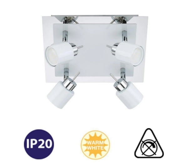 led leuchte decke eckig weiss modern 4flg mit 4 strahlern warmweiss leuchtmittel austauschbar briloner 2866-046