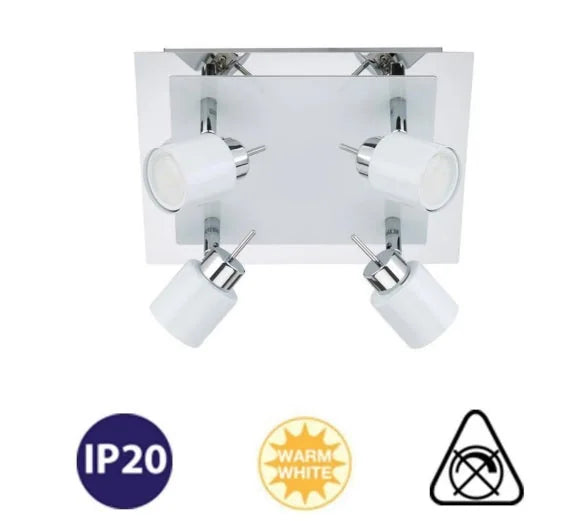 led leuchte decke eckig weiss modern 4flg mit 4 strahlern warmweiss leuchtmittel austauschbar briloner 2866-046