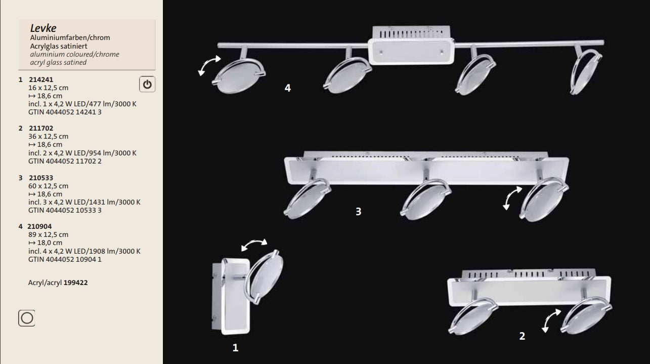 serie levke led wandspot deckenspots 214241 211702 210533 210904 fli fischer honsel leuchten