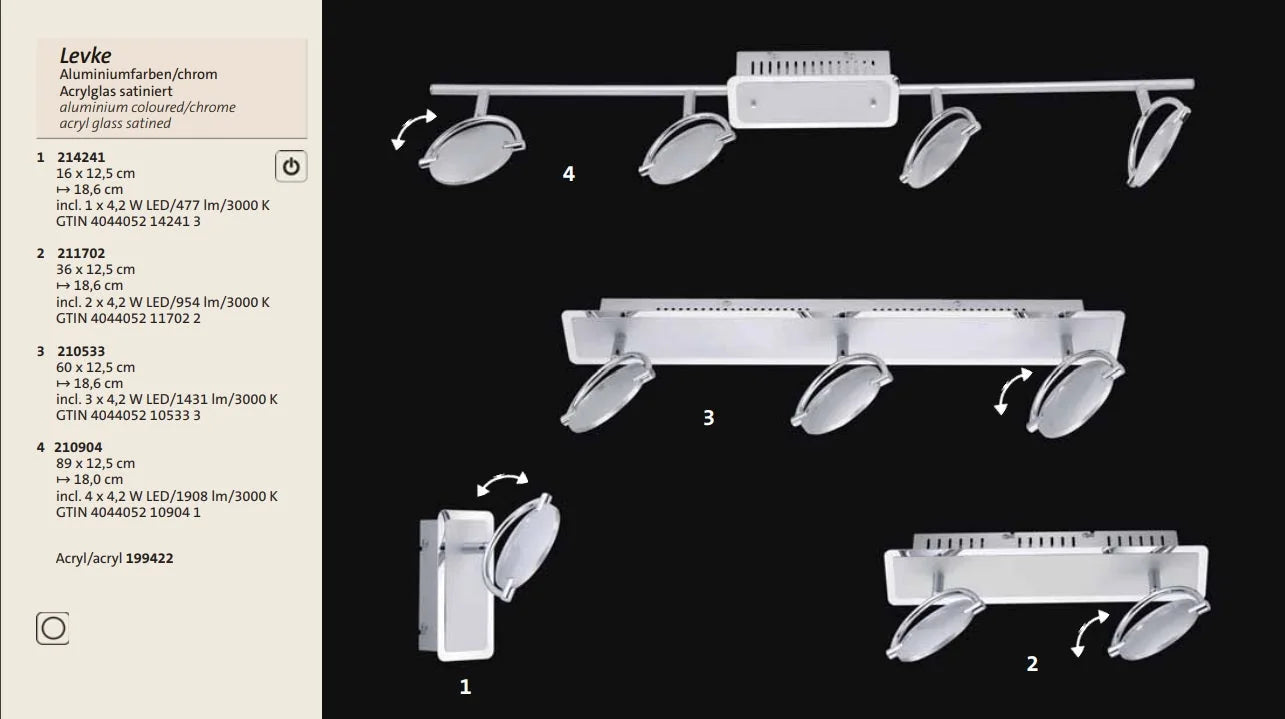 serie levke led wandspot deckenspots 214241 211702 210533 210904 fli fischer honsel leuchten