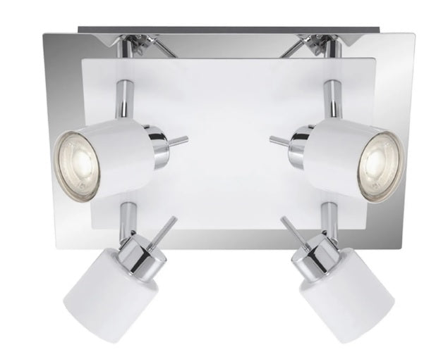 led deckenleuchte eckig weiss modern 4flg mit 4 strahlern warmweiss leuchtmittel austauschbar briloner 2866-046