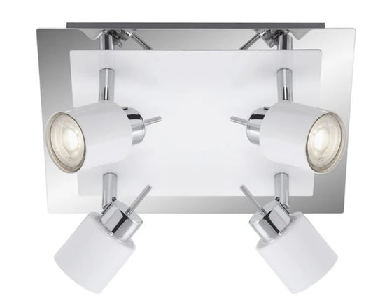 led deckenleuchte eckig weiss modern 4flg mit 4 strahlern warmweiss leuchtmittel austauschbar briloner 2866-046