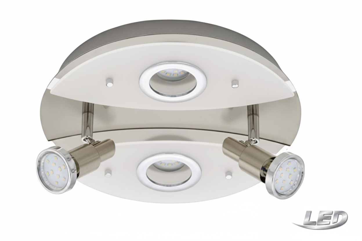 led deckenleuchte rund nickel matt mit 2 led strahlern birnen auswechselbar gu10 briloner 3653-042