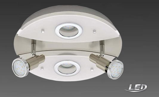 led deckenleuchte rund nickel matt mit 2 led strahlern birnen auswechselbar gu10 briloner 3653-042