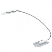 Schreibtischleuchte LED weiß chrom modern Kopf drehbar warmweiß 3000K Höhe 43cm Fuß 16 lang und 9,5 cm breit  und schwenkbar mit abgerundeten Fuß und dekorativen satinierten Glas  EGLO Ocaso 90892