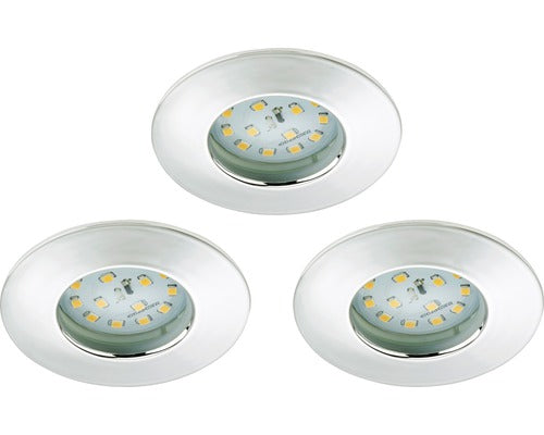 LED Einbaustrahler 3er Set Ø 60 mm – dimmbar, IP44, ultraflach, 230 V, Chrom, warmweiß 3000 K Briloner 8316-038
