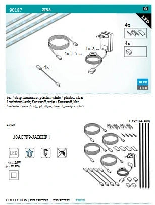 EGLO 90187 ZIBA LED Lichtleisten mit Anschlusskabel Verteiler und Netzteil