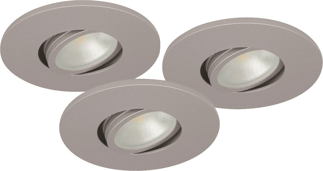 3er Set LED Spots dimmbar silber matt schwenkbar IP44 MD-350 – Einbaustrahler IP44, schwenkbar, dimmbar, 41mm