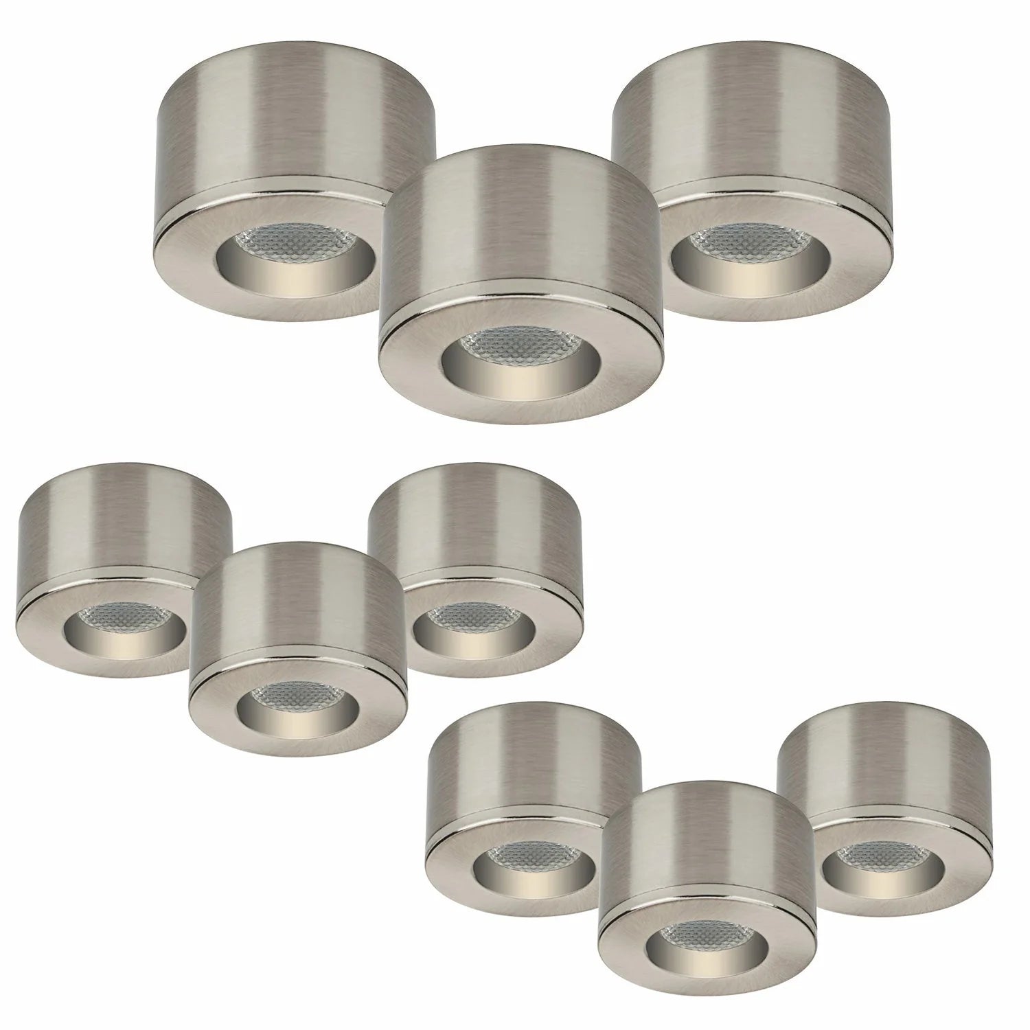 Malmbergs MD-29 LED Kit satin 9er Set LED Spots Einbau & Aufbau dimmbar Alu IP44 36mm – Einbaustrahler IP44, dimmbar, 36mm