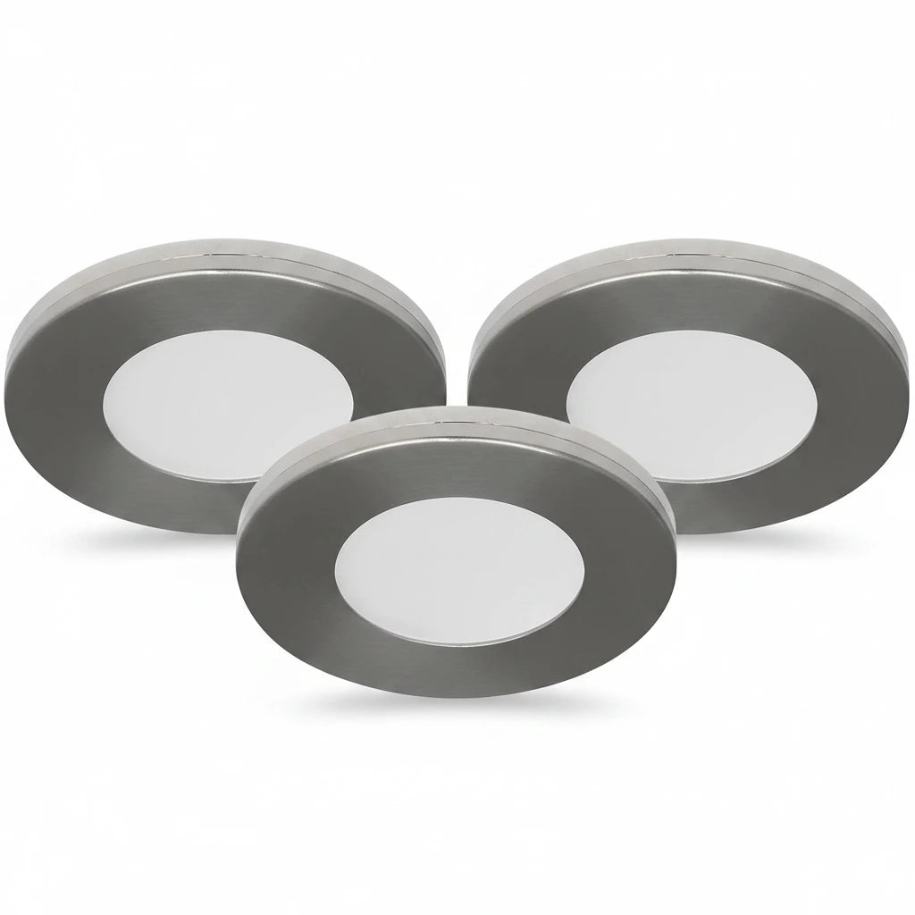 3er Set LED Spots Möbelleuchten dimmbar silber 57mm ultra slim MD-305 – Einbaustrahler IP21, dimmbar, 57mm
