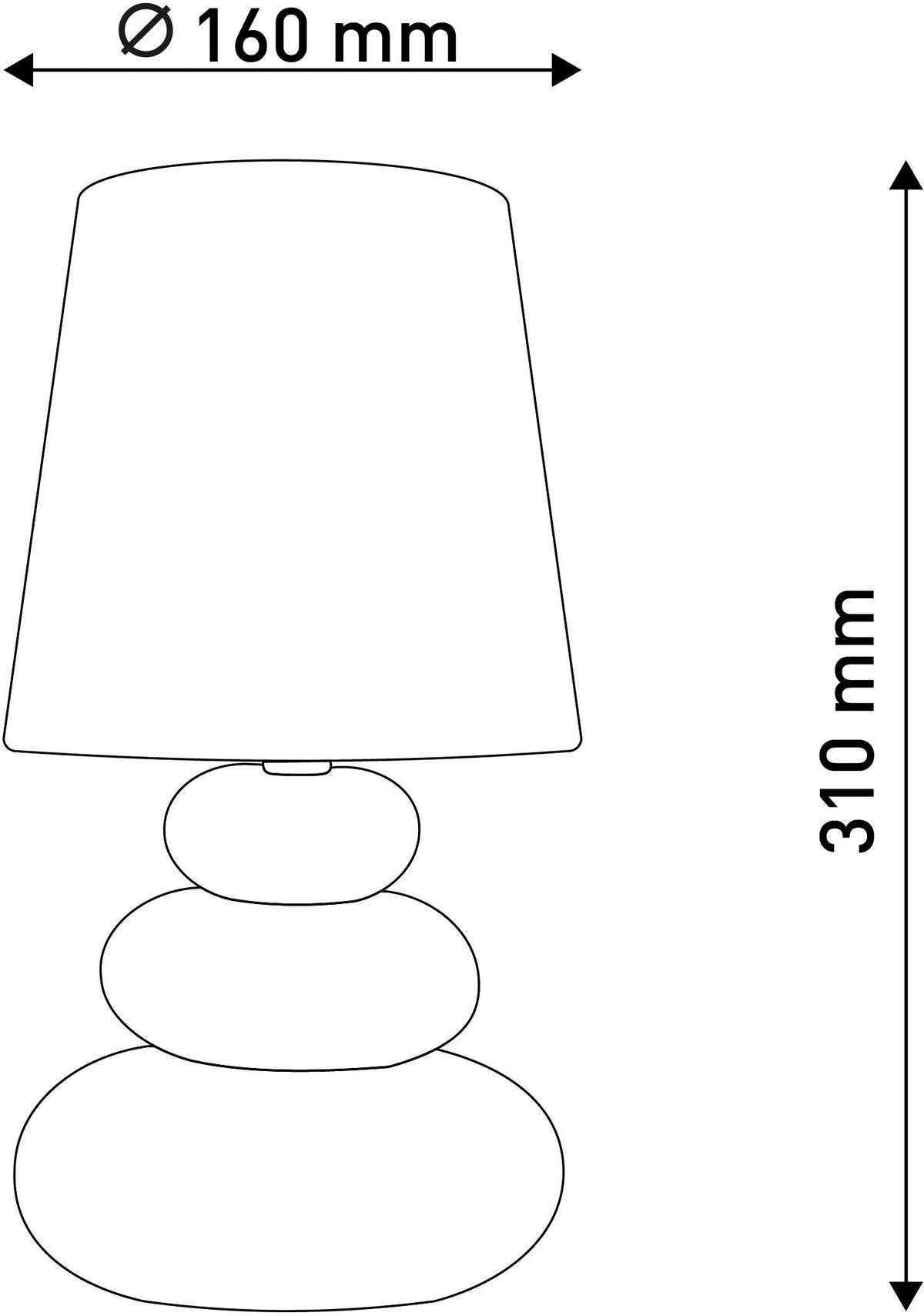 maßzeichnung Näve STONEY Dekoleuchte Grau aus Keramik 31cm hoch, 16cm Durchmesser – kompakte Tischlampe für Sideboard, Kommode und Wohnzimmer