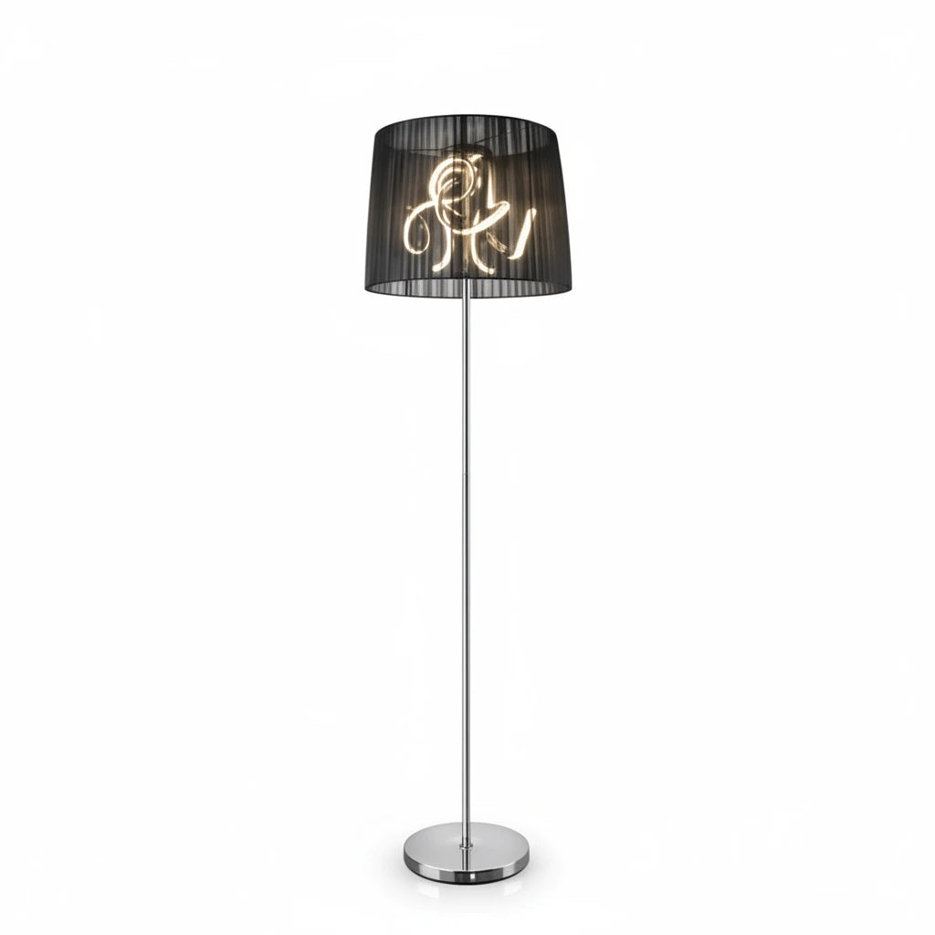 Design LED Stehlampe Organza mit edlen schwarzen Stoffschirm – Stehleuchte dimmbar