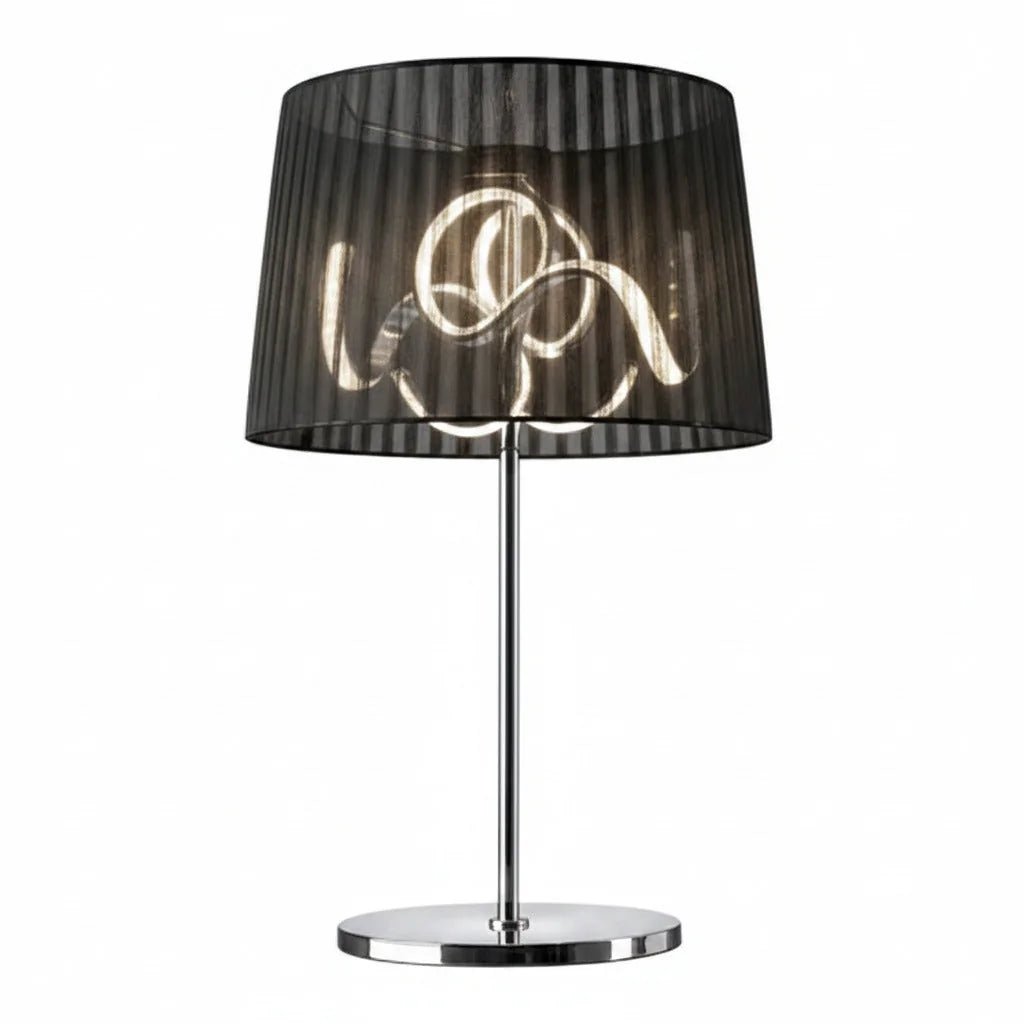 Design LED Tischlampe Organza mit edlen schwarzen Stoffschirm Tischlampe