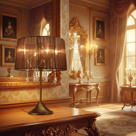 Elegante Organza Tischlampe in Bronze mit braunem Organza-Schirm im klassischen Wohnambiente