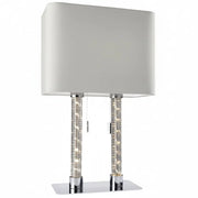 Ovale Tischleuchte mit LED Lichtsäule Double Stoff hell grau Tischlampe