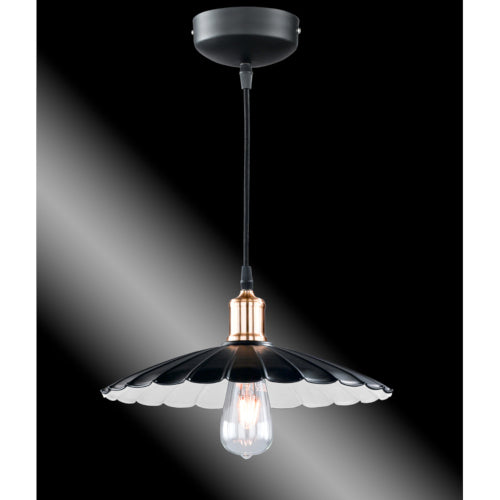 Pendelleuchte "Schirm" Blumenform schwarz weiß gold – Pendelleuchte E27