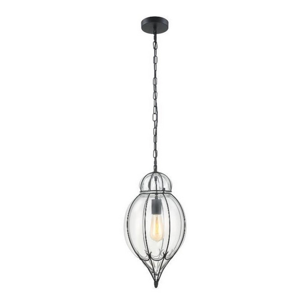 Hängelampe im italienischen Stil Tropfenform Glas klar Metall schwarz E27