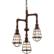 Esstischlampe Industrie Retro 3flg Port Seton rost braun E27 – Pendelleuchte E27
