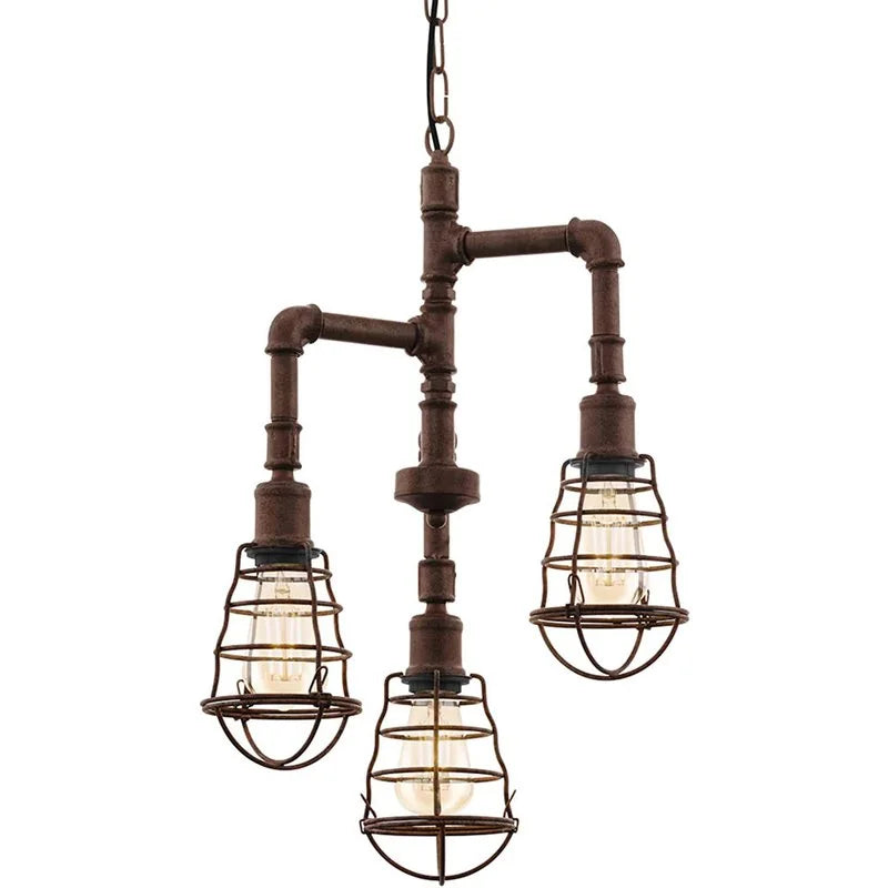 Esstischlampe Industrie Retro 3flg Port Seton rost braun E27 – Pendelleuchte E27
