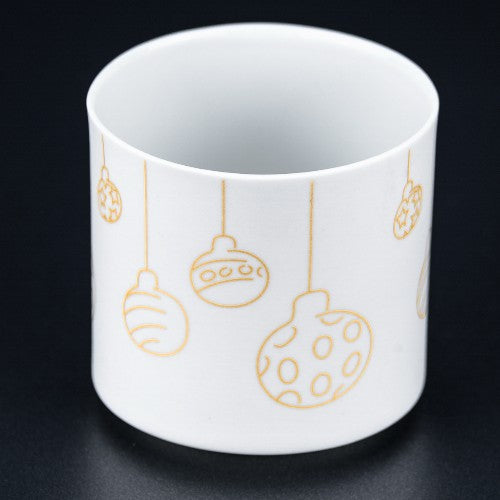 Porzellan Teelichtglas Weihnachten Weiß Gold mit Kugeln 4567 – Vase / Glasvase / Deko-Vase – stilvolles Wohnaccessoire & Deko