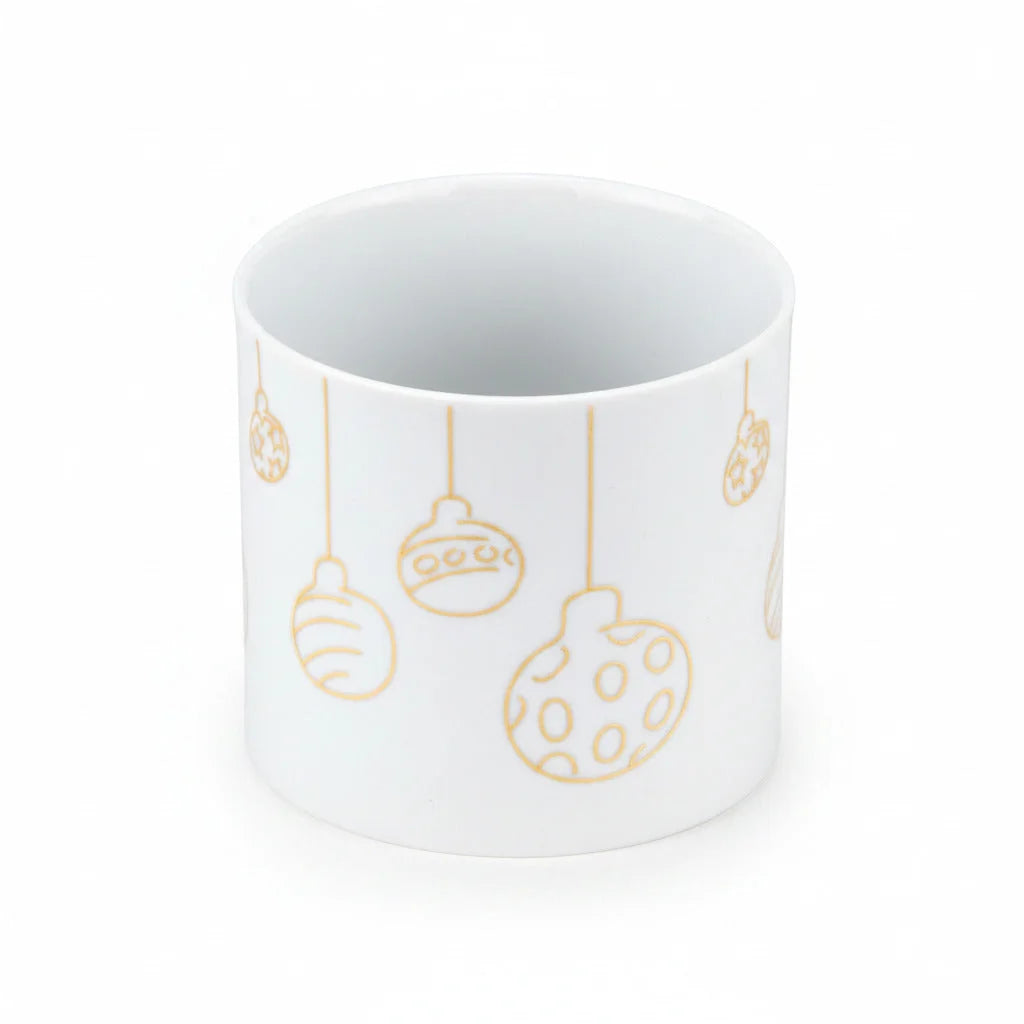 Porzellan Teelichtglas Weihnachten Weiß Gold mit Kugeln 4567 – Vase / Glasvase / Deko-Vase – stilvolles Wohnaccessoire & Deko