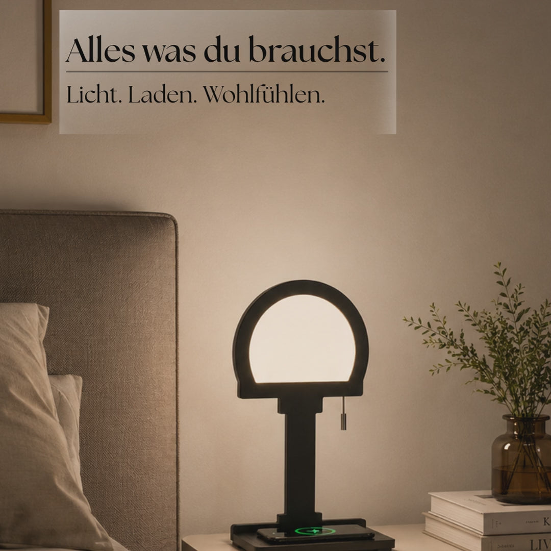 Video laden: Sompex LED Tischlampe „Steve Phone“ schwarz – Nachttischlampe im Bauhaus-Stil mit Qi Handy-Ladestation