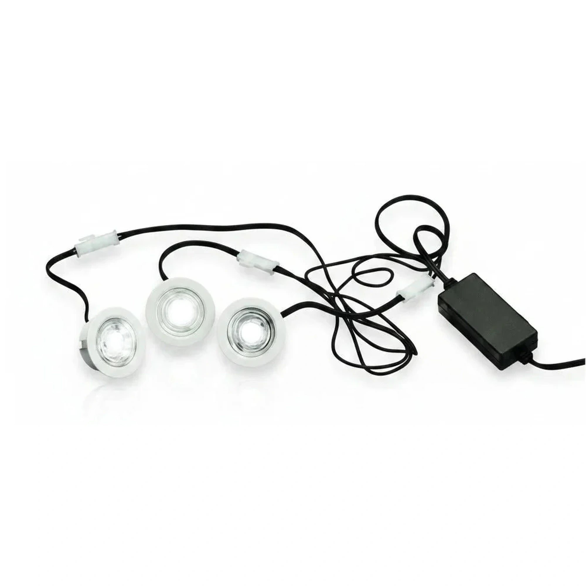 3er Set Mini LED Einbaustrahler 3×1 W kaltweiß – ultra flach – IP43 – inkl. Trafo