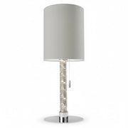 Runde Tischleuchte mit LED Lichtsäule Single Stoff hell grau Tischlampe
