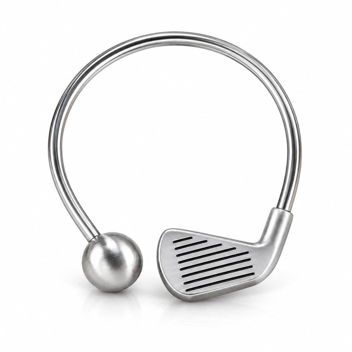 Golf Schlüsselanhänger aus Metall in Silber matt mit Golfschläger und Golfball
