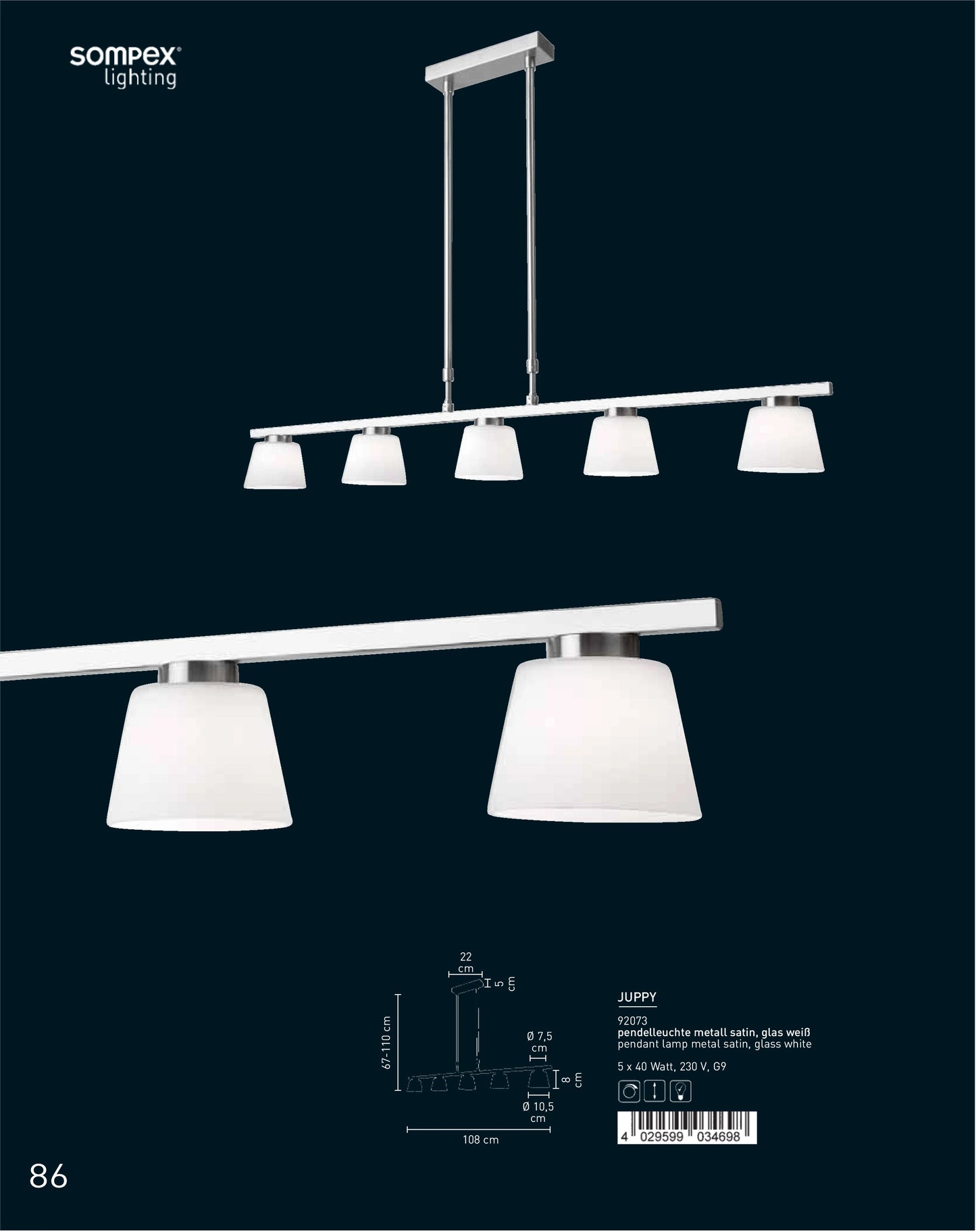 Lampenglas G9 Ersatzglas Loch 23mm weiß matt rund konisch 8cm 10cm Glasschirm Juppy 92074 92073 sompex pendelleuchte 5flg