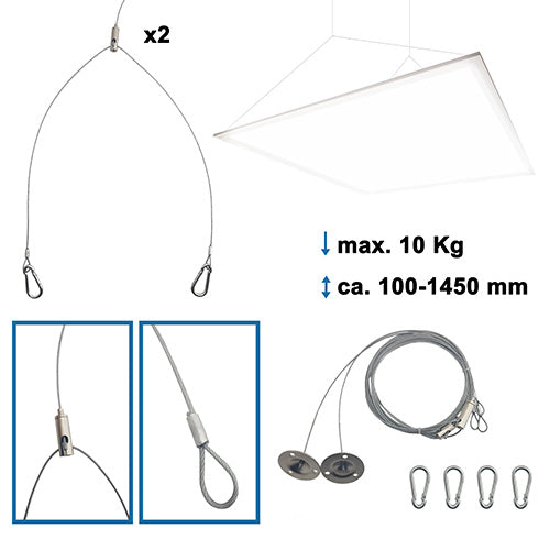 Seilabhängung verstellbar LED Panel 2er Set Montageset 1,5m Karabinerhaken