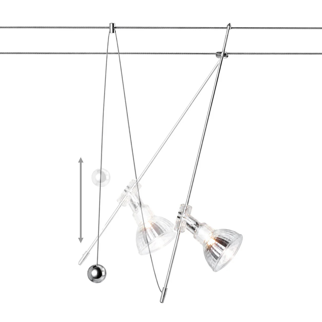 Verstellbarer Seilsystem Strahler für G4 und GU5.3 LED oder Halogen mit Chrom Gegengewicht