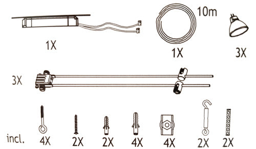 LED Seilsystem Set 4,5m inkl. 3x 3.3W LED Strahlern