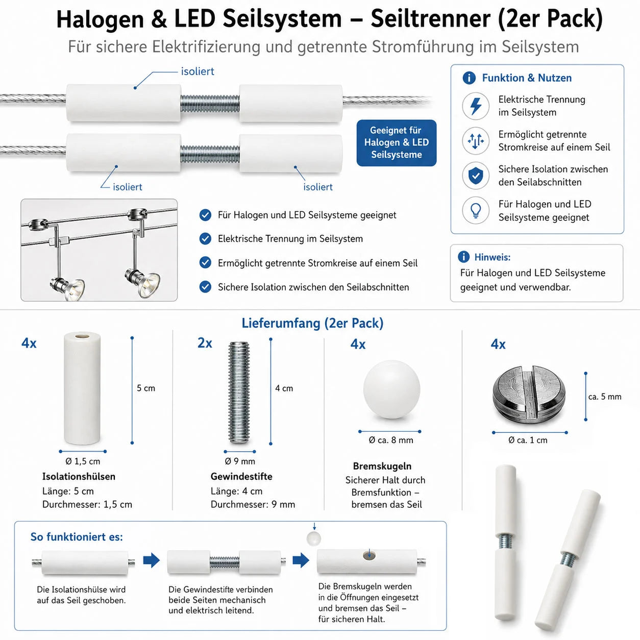 Paulmann Sicherheits-Seiltrenner 978.07 zur elektrischen Trennung von Seilabschnitten im 12V-Seilsystem