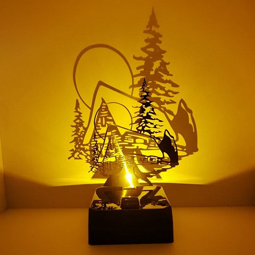 LED Tischlampe mit Schattenspiel Shadow Motiv Hütte Tischlampe