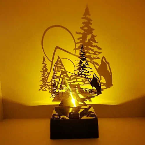 LED Tischlampe mit Schattenspiel Shadow Motiv Hütte Tischlampe