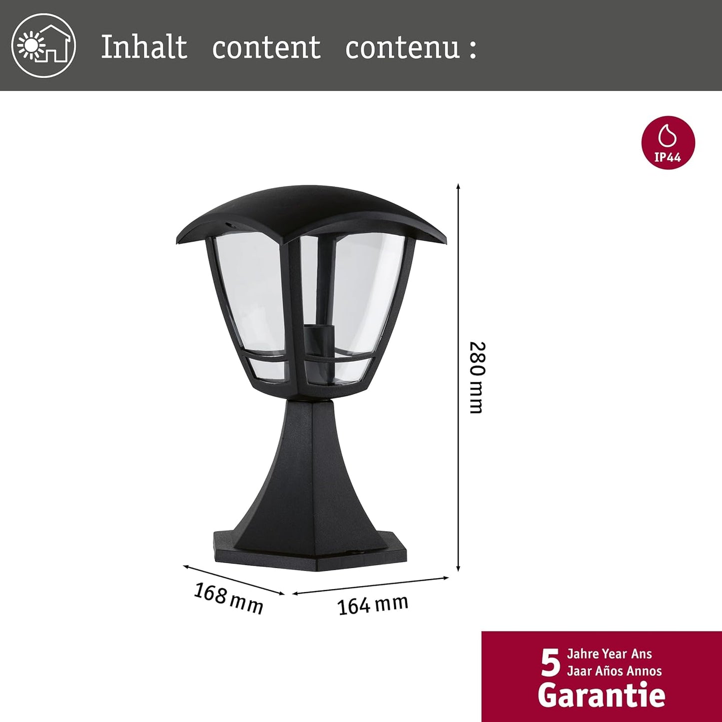 Sockelleuchte außen schwarz IP44 Classic curved E27 28cm