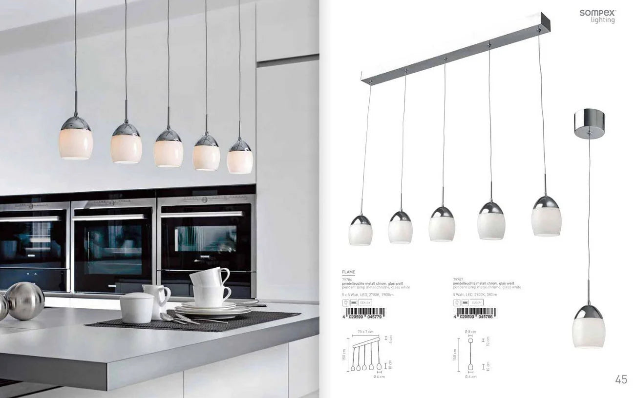 Katalogabbildung der Sompex FLAME Pendelleuchte mit original verwendetem Lampenglas 79787 79786