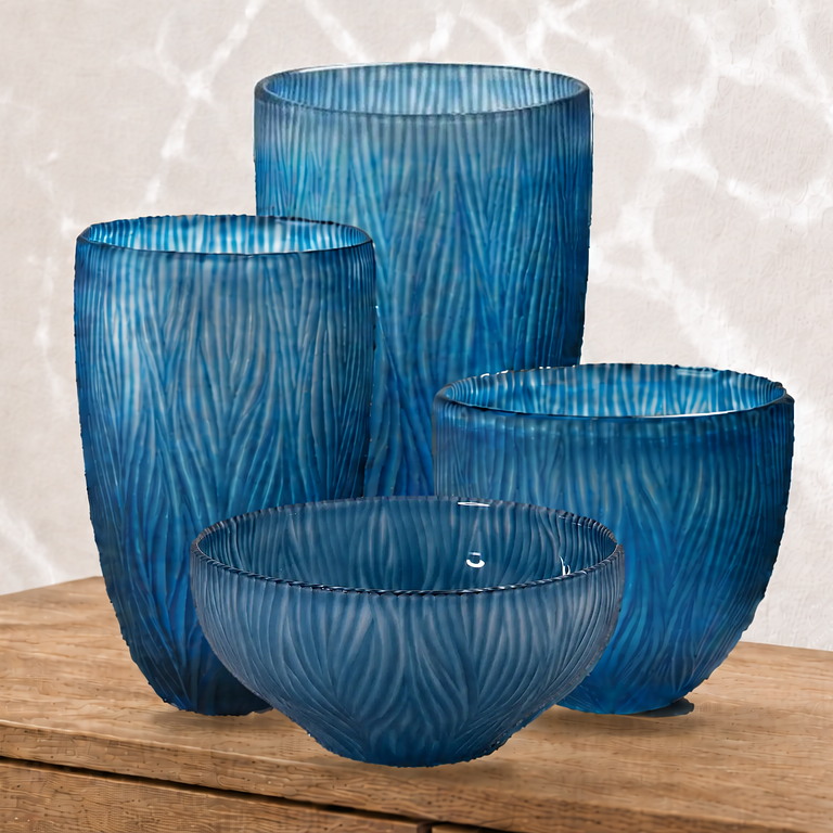 Blaue Glasschale Ø 29 cm – mundgeblasen & handgeschliffen | Sompex Dinah