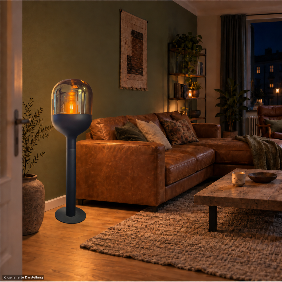 Sompex DOME Stehlampe Schwarz Gold mit Amber-Glas