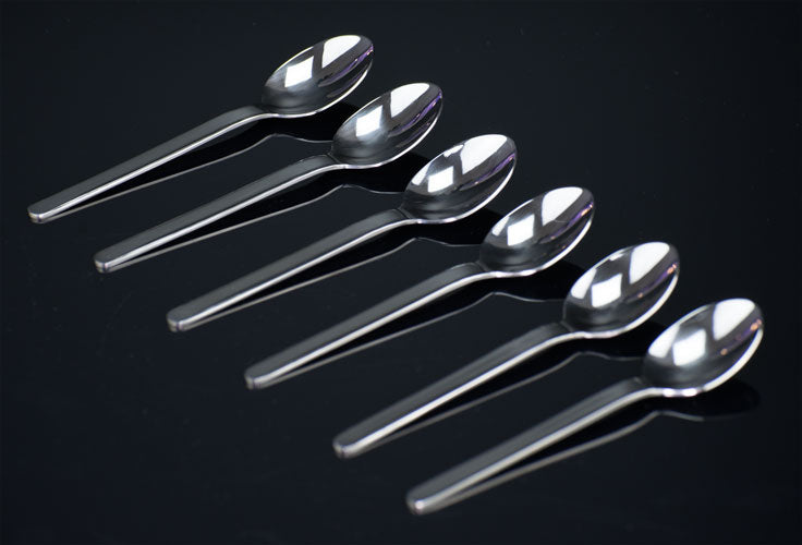 6er Set Design Löffel Luna aus Edelstahl glänzend Kaffeelöffel Dessertlöffel