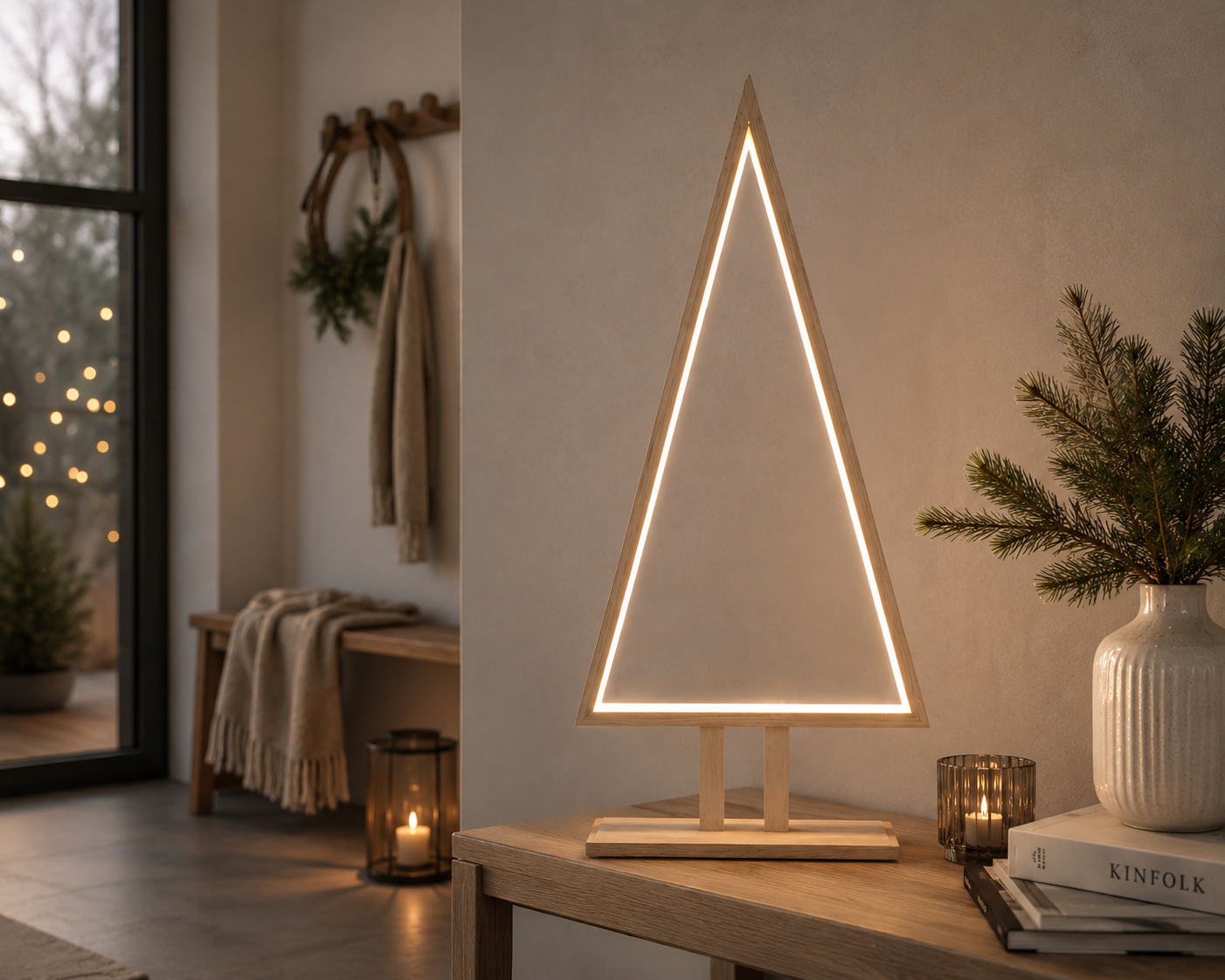 Sompex Pine Wood LED-Tannenbaum-Tischlampe aus weißem Bambusholz, 65 cm hoch, mit integrierter Beleuchtung